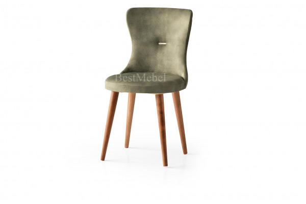 Трапезен стол "Ela 358" - крака орех, седалка зелено