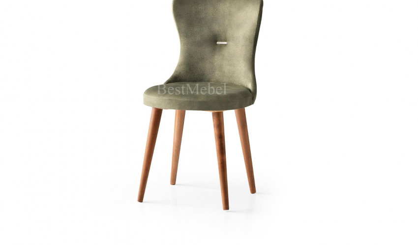 Трапезен стол "Ela 358" - крака орех, седалка зелено