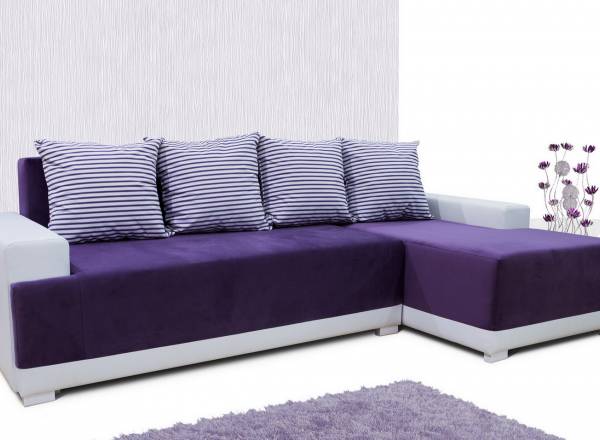 Ъглов диван "Модел 7006"  - лилаво/бяло