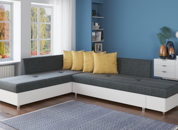 Ъглов диван "Модел 7001"  - сиво/бяло
